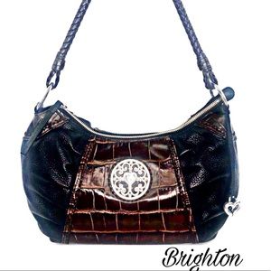 Brighton Black Leather Brown Croc Shoulder Bag
